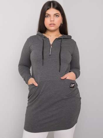 Dunkelgraues Baumwoll-Tunika Plus Size mit Kapuze Kierra.