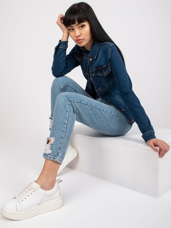 Dunkelblaue Damenjeansjacke aus Baumwolle RUE PARIS.