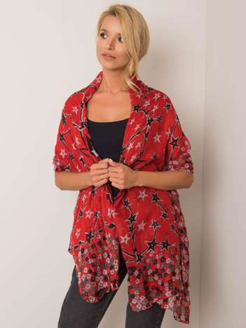 Rotes Tuch mit Blumen.