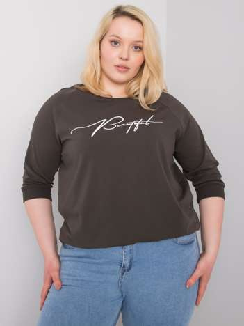 Dunkle Khaki-Bluse mit dem Aufdruck Rosie.