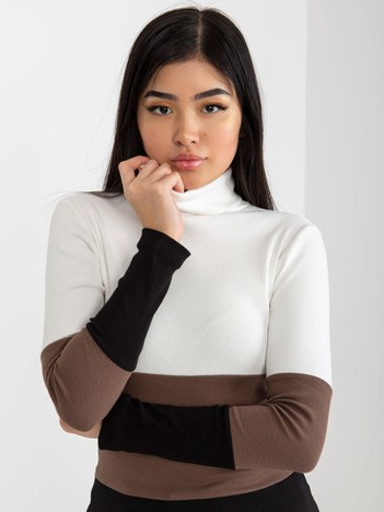Hurt Ecru-black striped basic turtleneck blouse RUE PARIS.