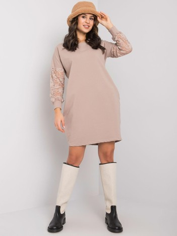Dark beige dress with lace sleeves Alexxie RUE PARIS.