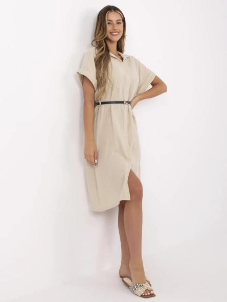 Beige shirt dress made of muslin.