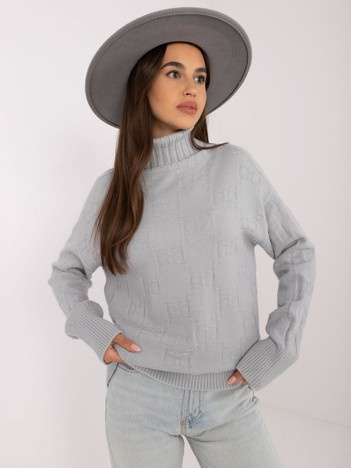 Wholesale Grey Loose Patterned Turtleneck Sweater