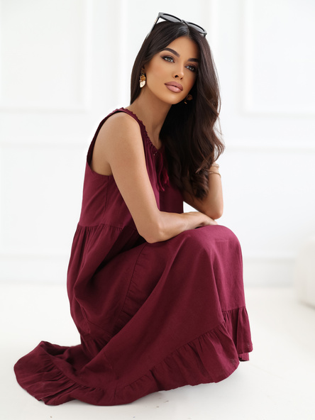 Burgundy summer dress with a linen blend.