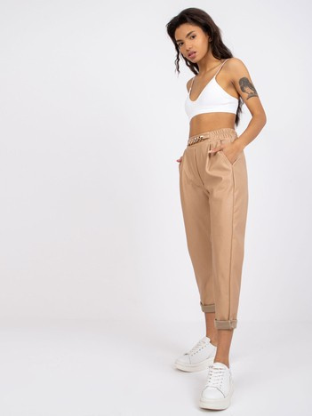 Beige women's trousers made of eco-leather Porto