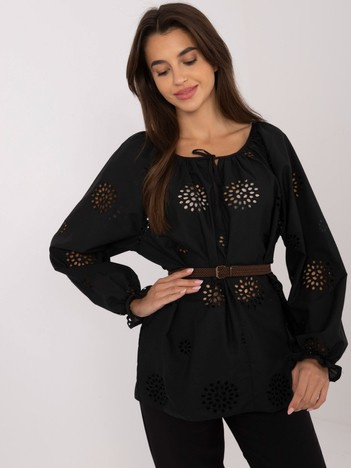 Wholesale Black lace women's blouse with belt.