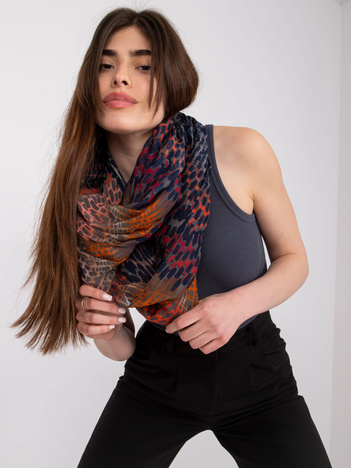 Navy blue and orange women's scarf with prints