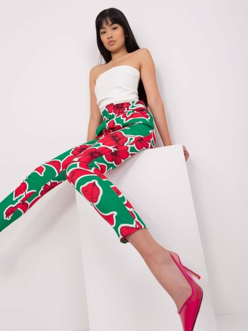 Wholesale green-pink elegant pants with print.