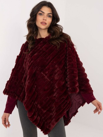 Burgundy fur poncho with lining.