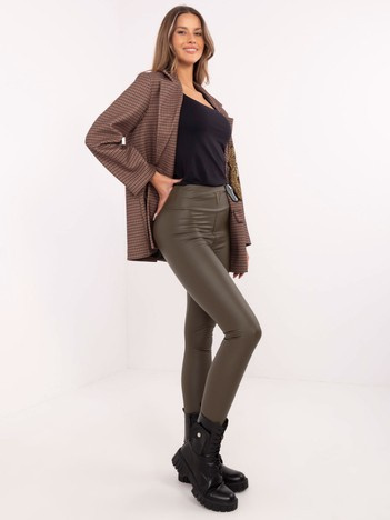 Khaki wholesale insulated faux leather leggings.