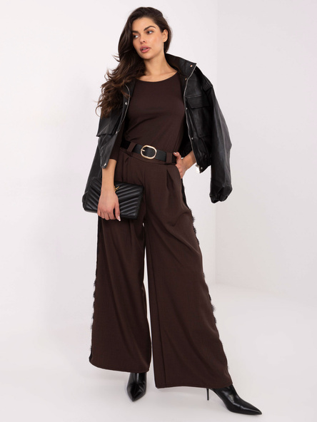 Dark brown elegant wide-leg pants.