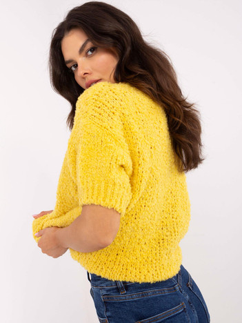 Hurt yellow women's oversized sweater with short sleeves.