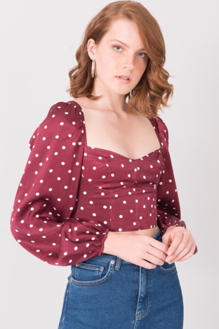 Burgundy polka dot blouse BSL