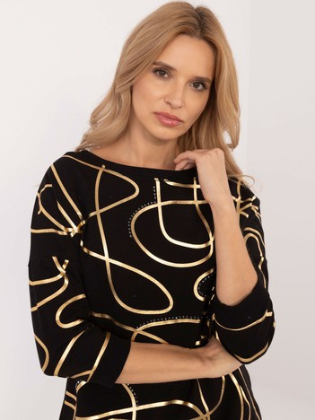 Wholesale Black loose-fitting blouse with print.