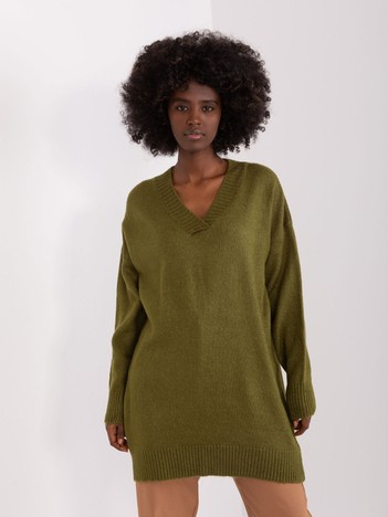 Hurt Khaki long classic sweater with ribbing.