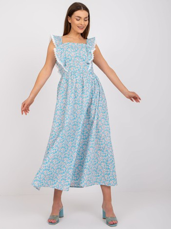 Light Blue Cotton Maxi Dress with Prints