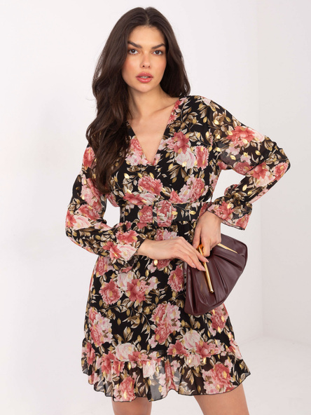 Alisia Black and Pink Ruffle Dress