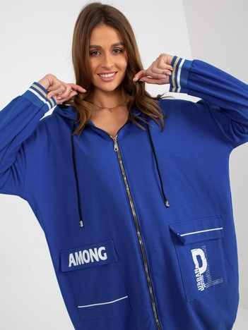 Hurt Dark Blue Long Zippered Hoodie with Prints and Application.