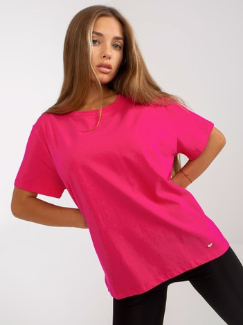 Wholesale Fuchsia Asymmetric Basic T-shirt made of cotton.