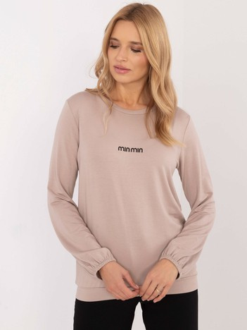 Wholesale Beige Loose Long Sleeve Shirt with Print.