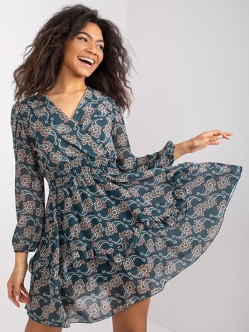 Kim OCH BELLA Green Patterned Ruffle Dress