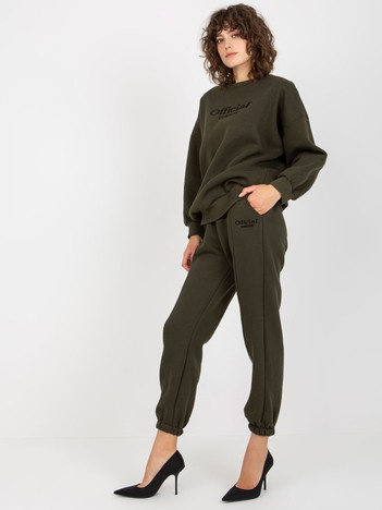 Khaki wholesale two-piece tracksuit set with inscriptions.