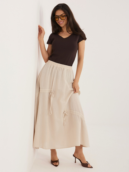 Beige midi skirt with ties.
