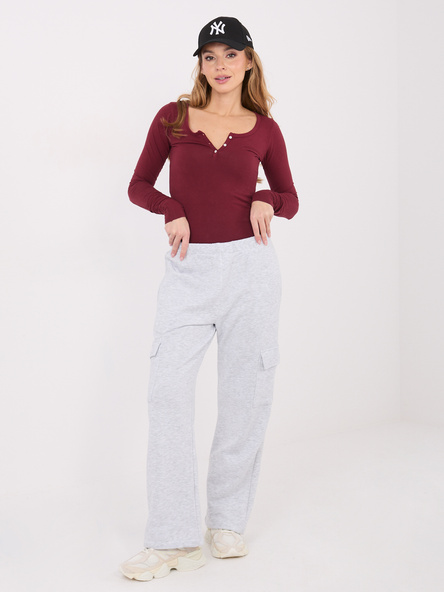 Gray cargo sweatpants with a straight leg.