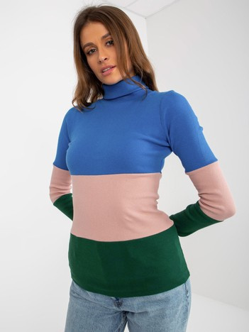 Hurt dark blue-green striped basic turtleneck blouse.