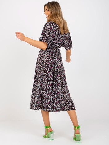 Wholesale Black midi dress with flowers RUE PARIS.