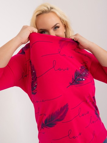 Hurt fuchsia women's plus size blouse with prints.