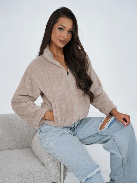 Light beige teddy sweatshirt without a hood.