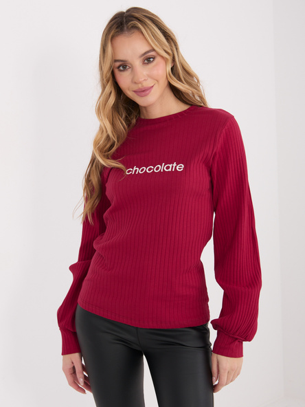 Burgundy blouse with embroidered inscription RUE PARIS.