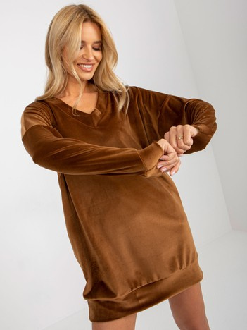 Hurt Brown loose velvet dress with pockets RUE PARIS.