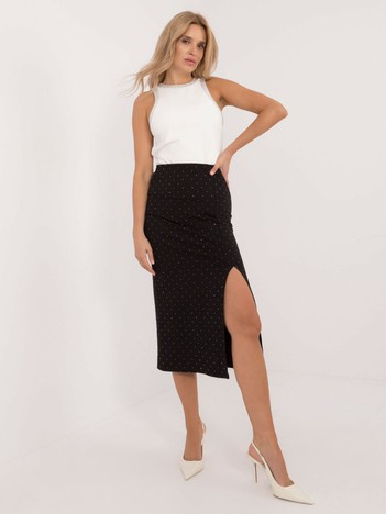 Wholesale Black pencil midi skirt with studs.