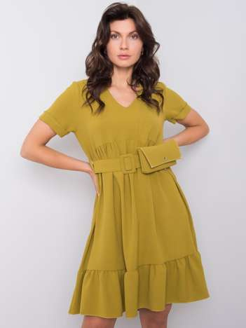 Bright khaki dress with ruffle Vianna 
