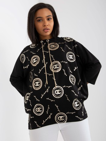 Online store Black cotton plus size blouse with prints.