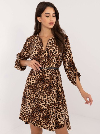 Hurt beige and black shirt dress with leopard print.