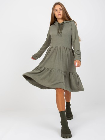 Hurt Khaki rozkloszowana sukienka dresowa z falbaną FRESH MADE 