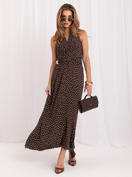 Chocolate flared polka dot dress.