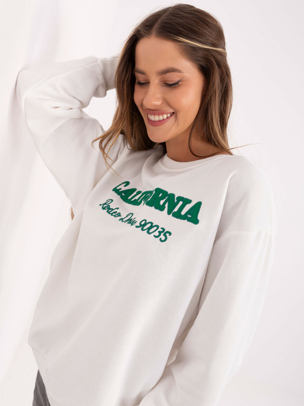 Wholesale Ecru women's loose sweatshirt without a hood with inscriptions.