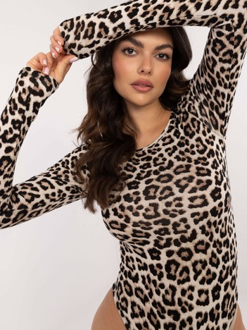 Beige and black women's bodysuit in leopard print wholesale.
