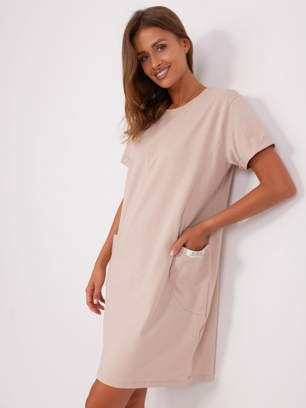 Beige sweatshirt dress with RUE PARIS patch.