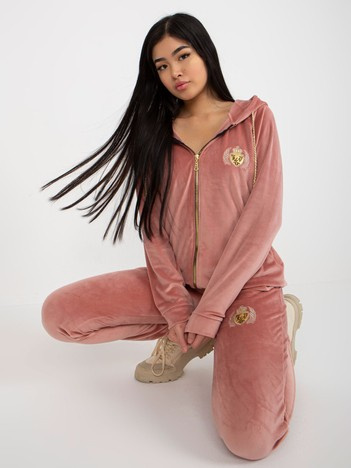 Hurt light pink women's velour set with patches.
