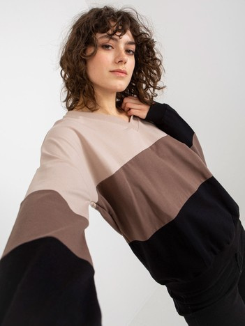 Hurt beige-black basic sweatshirt with V-neck RUE PARIS.