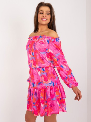 Hurt Dark Pink Off-the-Shoulder Dress with Ruffle RUE PARIS