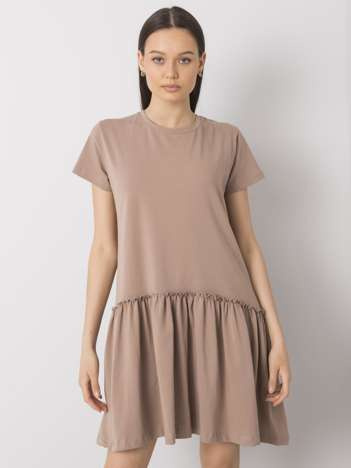 Dark beige dress with flounce Cammie