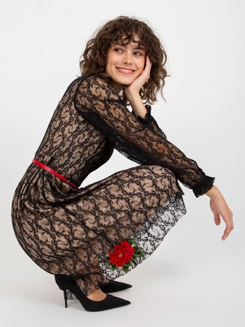 Hurt Black lace cocktail dress with a belt.