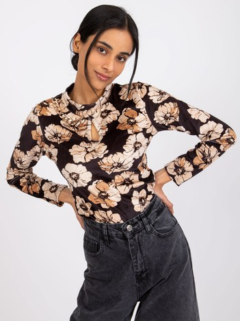 Black and beige velour blouse with flowers Skyler